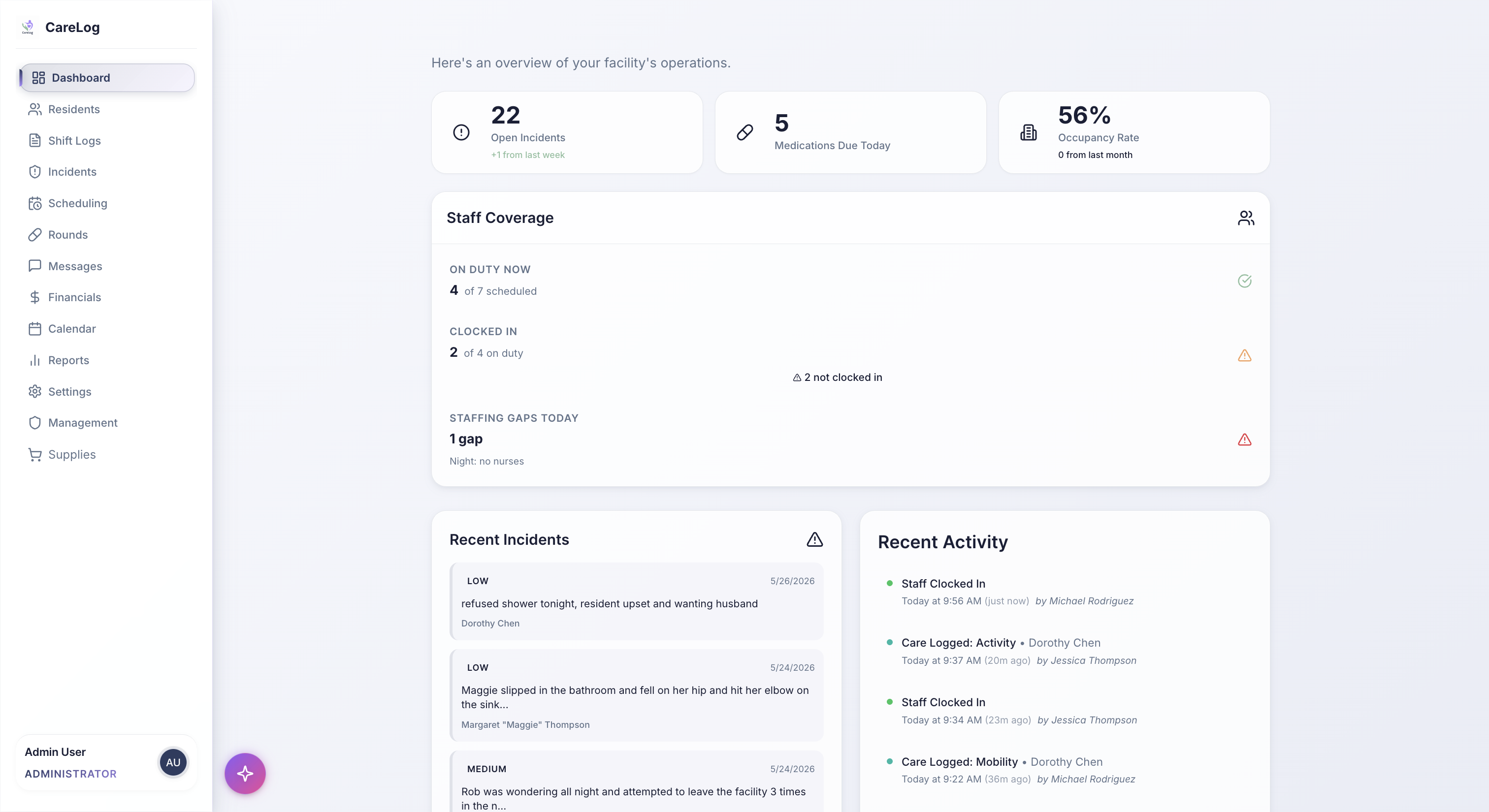 app.carelog.co – Overview